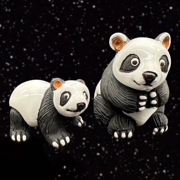 LEPS Peru Folk Art Pottery Panda w Cub Clay Handmade Figurine Marked 2 Set 2”T - Picture 5 of 6